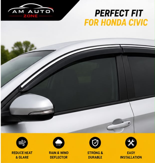 Honda Civic Maximus TXR Air Press Sun Visor with Chrome 4PCS | Window Wind Deflectors | AM Auto Zone