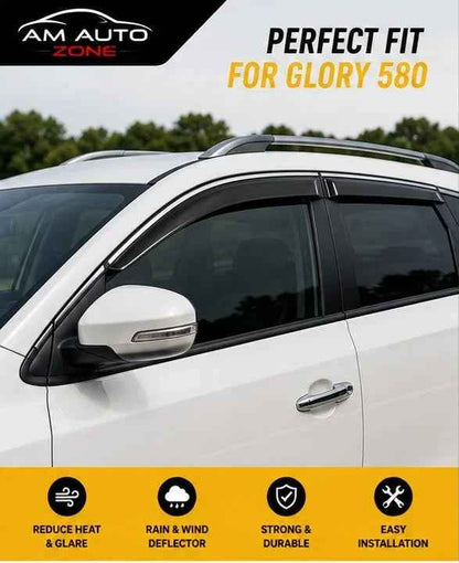 Air Press Sun Visor with Chrome for Glory 580 Maximus TXR 6 PCS | Rain Guard Window Deflector | Wind Deflector | UV Resistant | Easy Installation