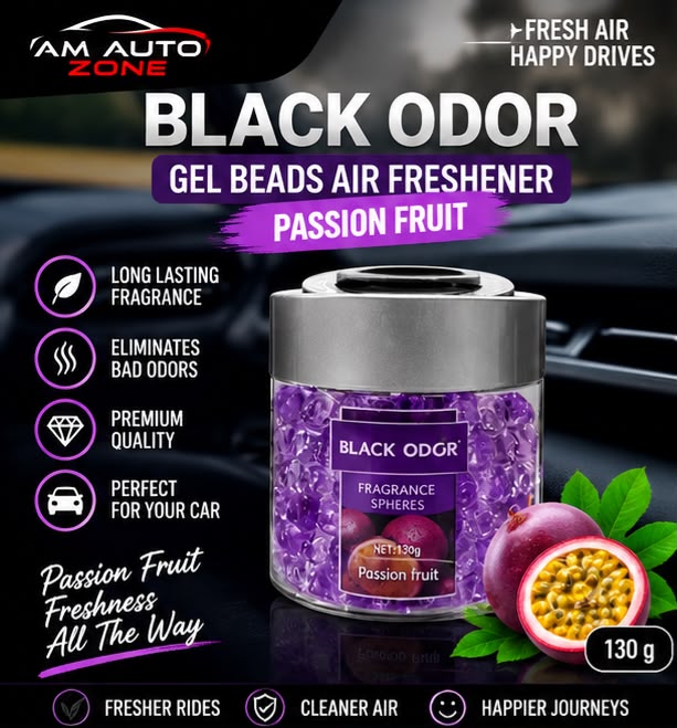 Black Odor Gel Beads Car Air Freshener – Passion Fruit Fragrance 130g