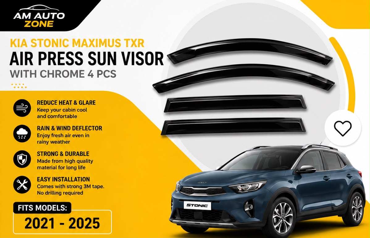 Air Press Sun Visor with Chrome for Kia Stonic Maximus TXR 2021 2022 2023 2024 2025 2026 | 4 PCS Rain Guard Window Deflector