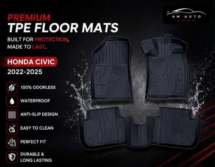 Premium TPE Floor Mats for Honda Civic 2022 2023 2024 2025 | Waterproof Anti-Slip Car Floor Liners