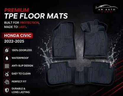 Premium TPE Floor Mats for Honda Civic 2022 2023 2024 2025 | Waterproof Anti-Slip Car Floor Liners