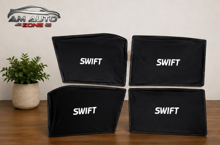 Suzuki Swift Foldable & Flexible Side Sun Shade with Logo for Suzuki Swift 2010, 2011, 2012, 2013, 2014, 2015, 2016, 2017 & 2018 | Custom Fit Car Window Sun Shades | 4 PCS
