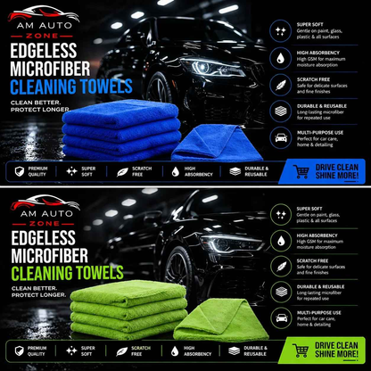 AM Auto Zone Edgeless Microfiber Cleaning Towels – Ultra Soft Car Detailing Cloth | Scratch-Free | High Absorbency 40x40 450 gsm
