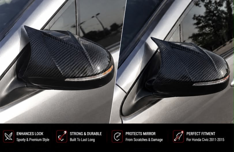 Batman Style Carbon Fiber Side Mirror Covers – Honda Civic 2011–2012-2013-2014-2015