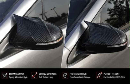 Batman Style Carbon Fiber Side Mirror Covers – Honda Civic 2011–2012-2013-2014-2015