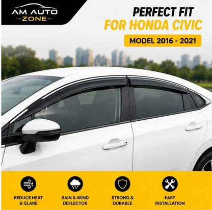 Honda Civic Maximus TXR 2016, 2017, 2018, 2019, 2020, 2021 Air Press Sun Visor | With Chrome | 4 PCS | Rain & Wind Deflector