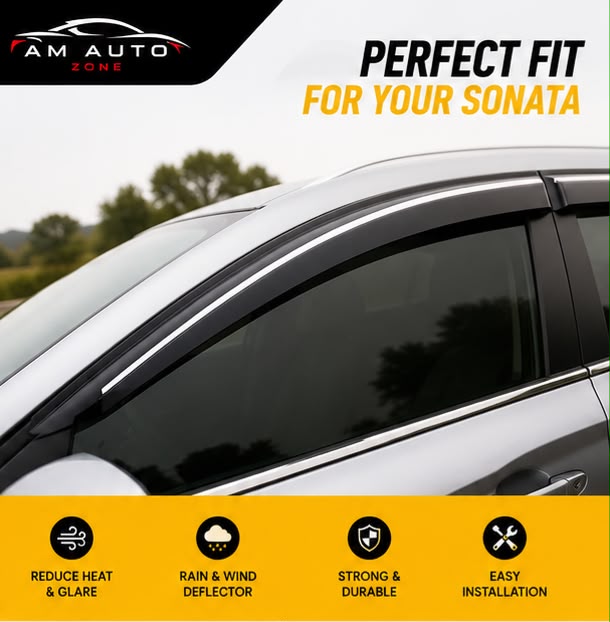 Hyundai Sonata Maximus TXR Air Press Sun Visor with Chrome 4PCS | Window Wind Deflectors | Hyundai Sonata 2020 2021 2022 2023 2024 2025 | AM Auto Zone