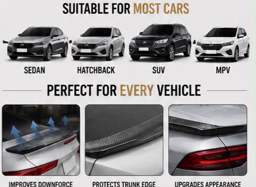 3PC Carbon Trunk Spoiler Lip | Universal Rear Bumper Spoiler