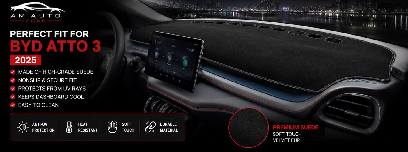 AM Auto Zone Dashboard Mat for BYD Atto 3 (2025) – Premium Suede Non-Slip Dashboard Cover | Custom Fit | Anti-Glare | Dust Protection