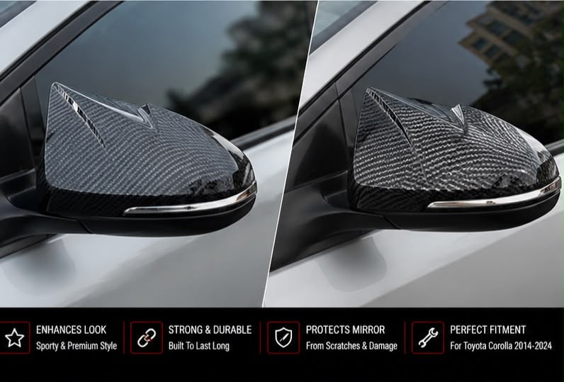 Batman Style Carbon Fiber Side Mirror Covers for Toyota Corolla 2011, 2012, 2013 & 2014 | Premium ABS Mirror Caps | AM Auto Zone