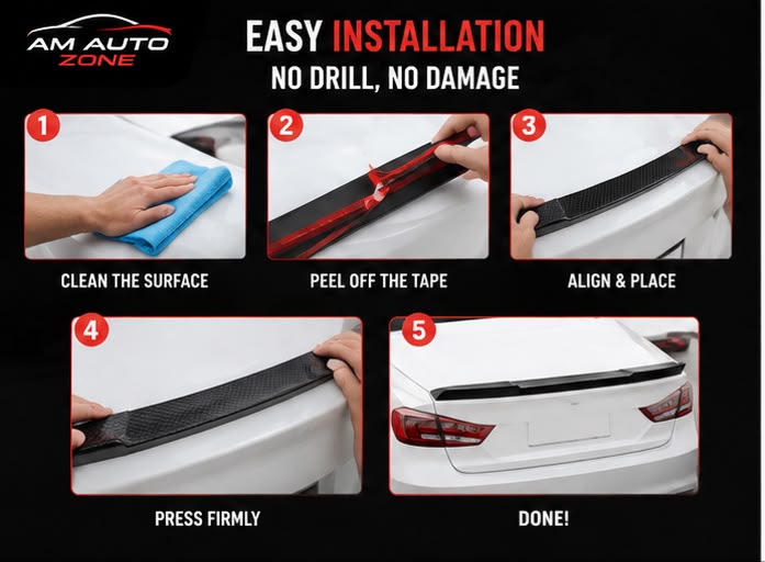 3PC Black Trunk Spoiler Lip | Universal Rear Car Spoiler