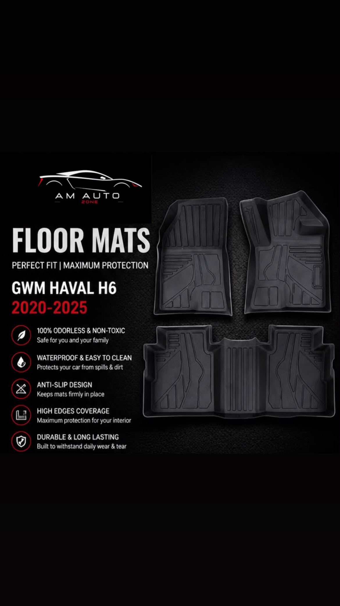 GWM Haval H6 2020–2025 Premium TPE Floor Mats | Waterproof All Weather Custom Fit Car Floor Liners