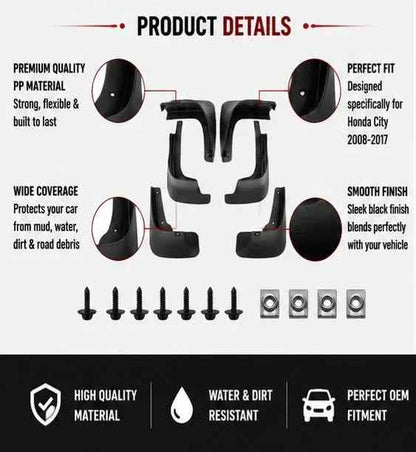 Honda City Mud Flaps Set 2008 2009 2010 2011 2012 2013 2014 2015 2016 2017 | Front & Rear Splash Guards