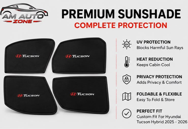 Hyundai Tucson Hybrid Foldable & Flexible Side Sun Shade with Logo for Hyundai Tucson Hybrid 2025 & 2026 | Custom Fit Car Window Sun Shades | 4 PCS
