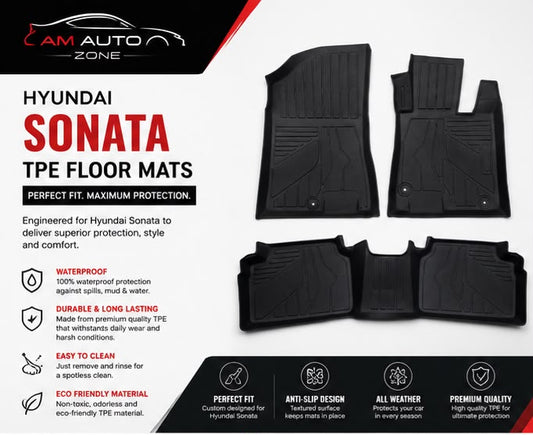 Hyundai Sonata TPE Floor Mats | Premium 3D Custom Fit All Weather Car Floor Liners | Hyundai Sonata 2020, 2021, 2022, 2023, 2024 & 2025 | AM Auto Zone