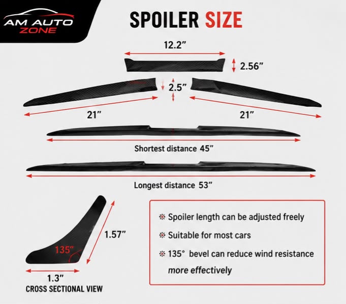 3PC Black Trunk Spoiler Lip | Universal Rear Car Spoiler