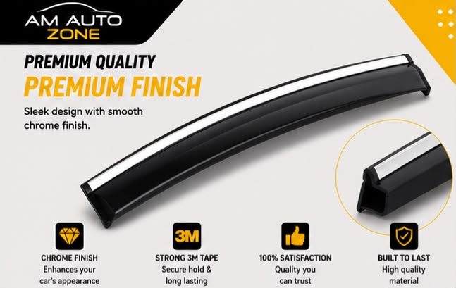 Air Press Sun Visor with Chrome for Honda City Maximus TXR 2008 2009 2010 2011 2012 2013 2014 2015 2016 2017 2018 2019 2020 2021 | 4 PCS Rain Guard Window Deflector
