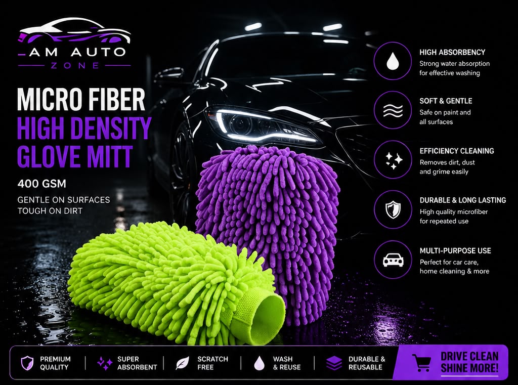 AM Auto Zone High Density Microfiber Glove Mitt – 400 GSM Ultra Soft Car Wash Cleaning Mitt