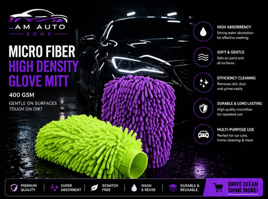 AM Auto Zone High Density Microfiber Glove Mitt – 400 GSM Ultra Soft Car Wash Cleaning Mitt