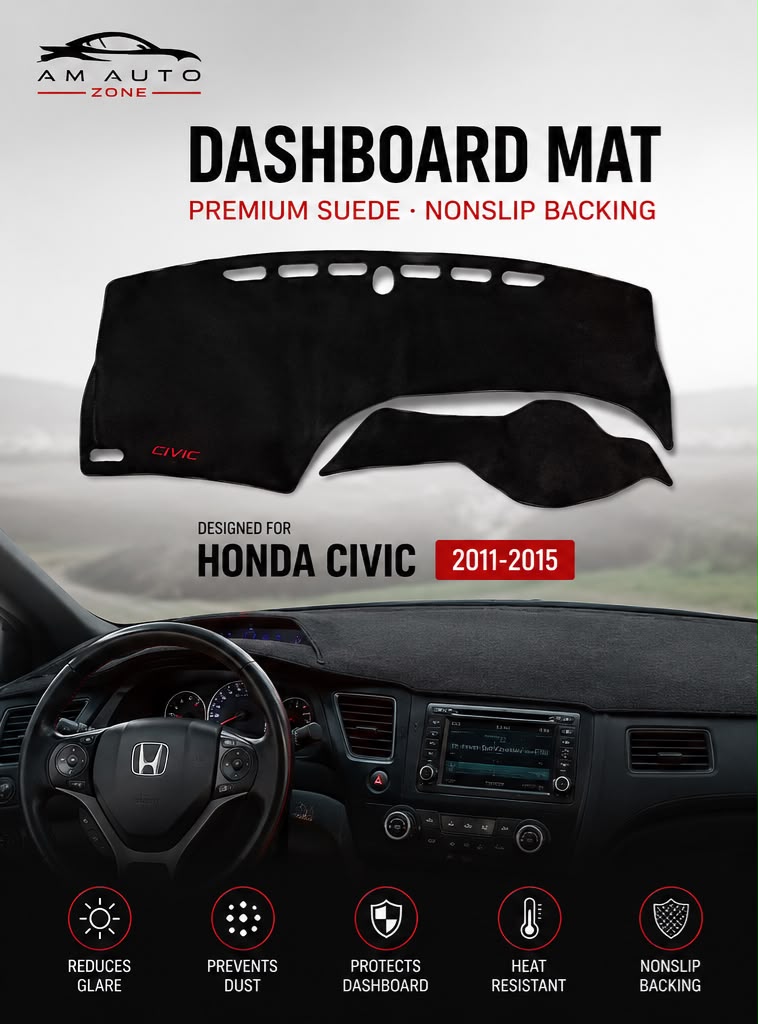 Dashboard Mat for Honda Civic 2011, 2012, 2013, 2014 & 2015 | Premium Suede Non-Slip Velvet Dashboard Cover | Heat Resistant Anti-Glare Dash Protector | AM Auto Zone