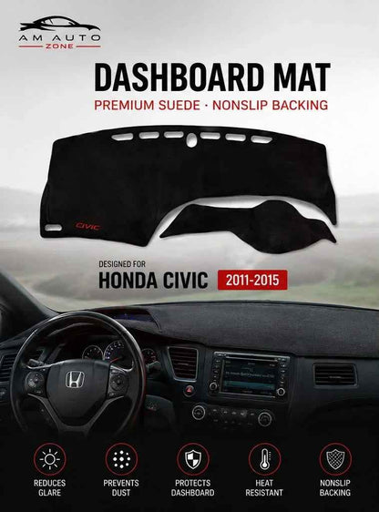 Dashboard Mat for Honda Civic 2011, 2012, 2013, 2014 & 2015 | Premium Suede Non-Slip Velvet Dashboard Cover | Heat Resistant Anti-Glare Dash Protector | AM Auto Zone