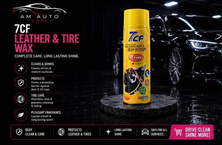 7CF Leather & Tire Wax Spray 450ml – Multi-Purpose Interior & Exterior Shine & Protection