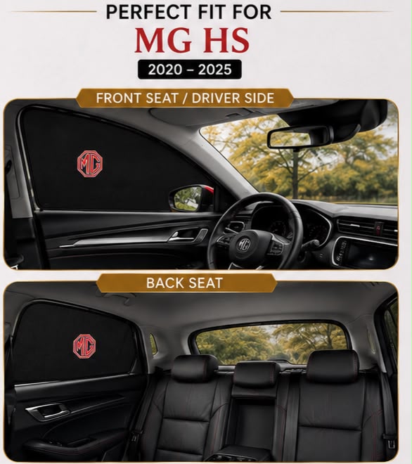 MG HS Foldable & Flexible Magnetic Side Sun Shades with Logo (2020–2021 2022 2023 2024 2025) – Set of 4
