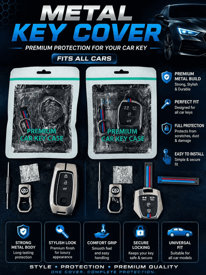 Premium Metal Car Key Case Cover with Keychain – Smart Remote Key Protector All cars