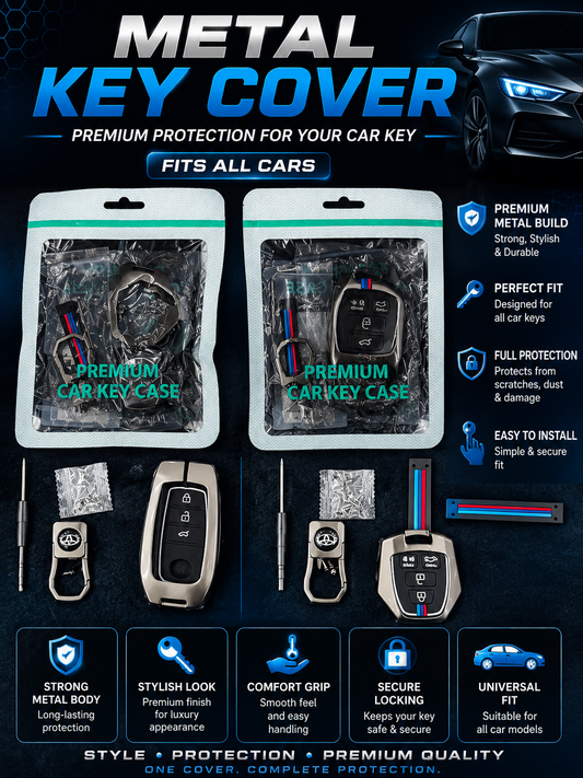 Premium Metal Car Key Case Cover with Keychain – Smart Remote Key Protector All cars